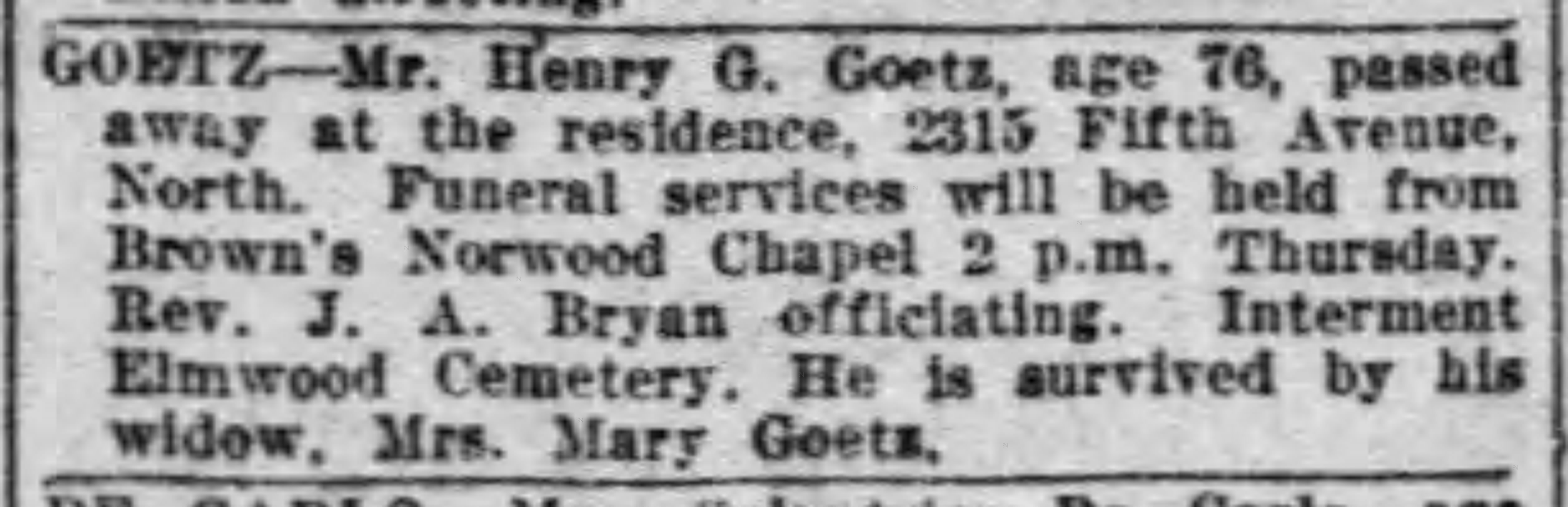 Harry G. Goetz obituary